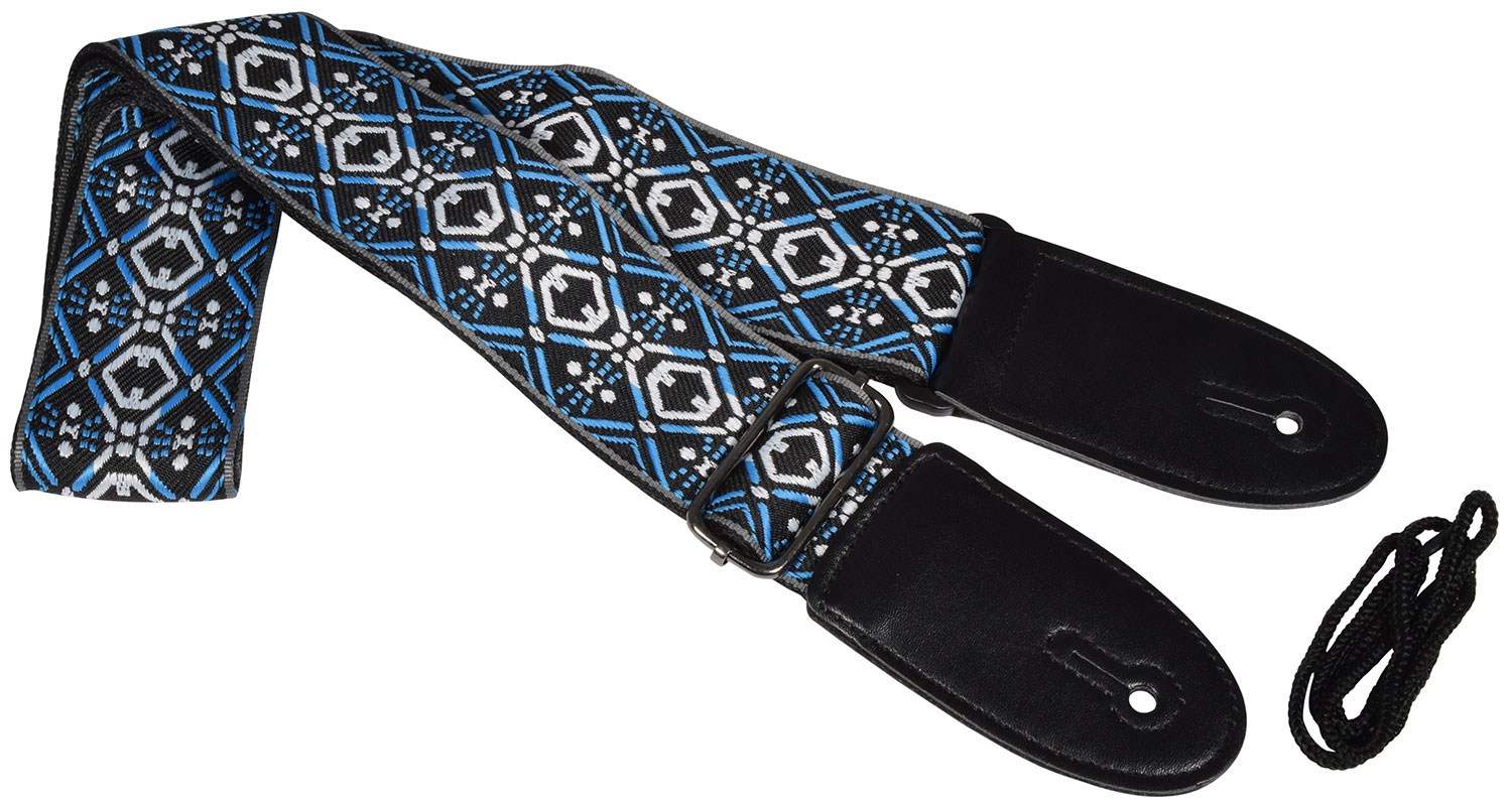 Deluxe Embroidered Design Guitar Straps Blue Jacquard Deluxe Guitar Strap