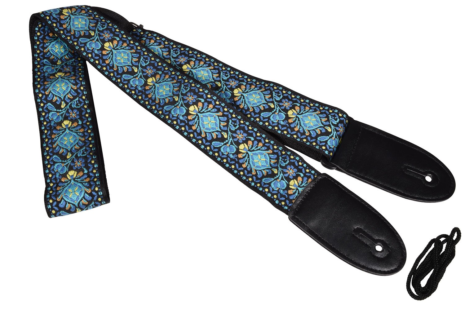 Deluxe Embroidered Design Guitar Straps Blue Floral Deluxe Guitar Strap