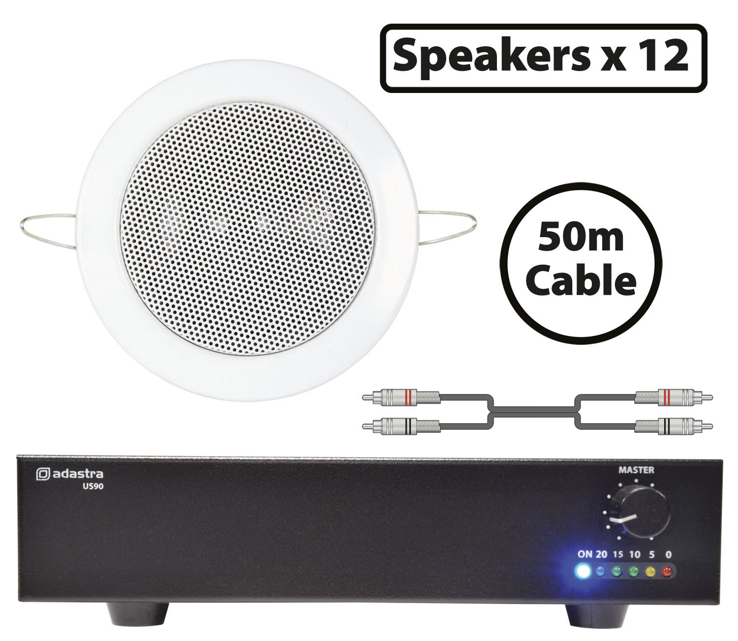 Add-on 100V Washroom / Corridor Ceiling Speaker Packages 12 x Mini Ceiling Speakers 3" with Compact 90W Slave Amp