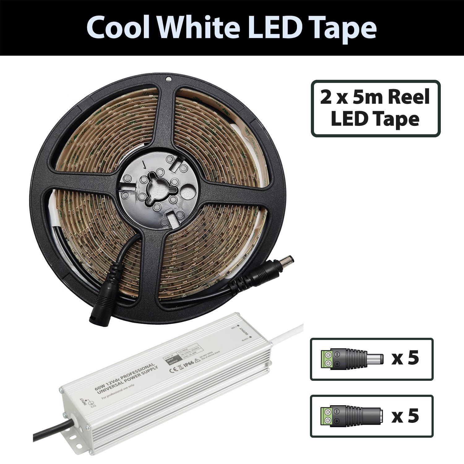 12V Professional White LED Tape Packages 10m Cool White 6000K 12V LED Tape Package