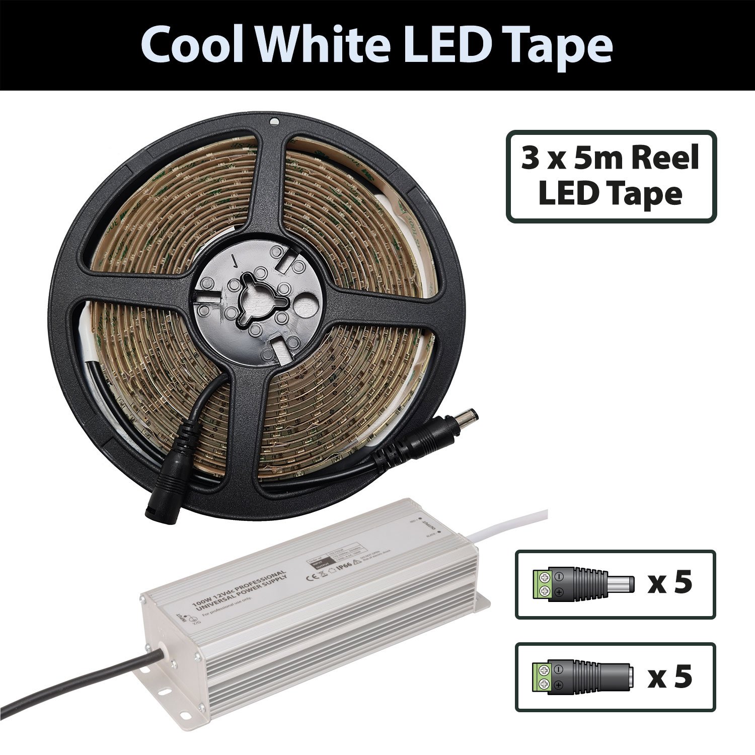 12V Professional White LED Tape Packages 15m Cool White 6000K 12V LED Tape Package