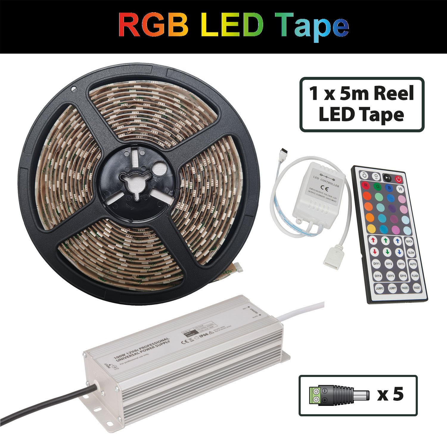 12V Professional RGB LED Tape Packages 5m RGB 12V LED Tape with 44 Button IR Controller