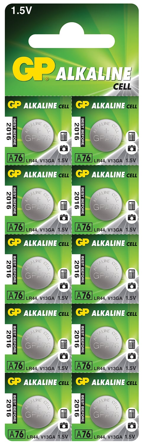 LR44 (A76) Alkaline Button Cell - 125mAh Alkaline button cell, 1.5V/ LR44, 10 pieces per blister