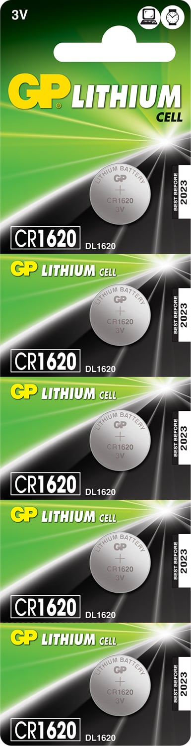 Lithium Button Cells CR1620, 3V, 78mAh, 2.0x16.0mmÃ˜, 5pc/card.