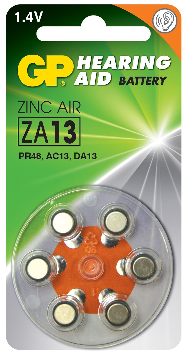 GP Zinc Air Hearing Aid Batteries PR48 (ZA13) Orange 1.4V 230mAh 5.4x7.9mmÃ˜ 6 Pack