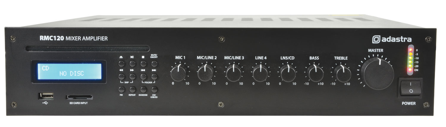5 Channel 100V Line Mixer Amplifier with CD/USB/SD/FM RMC120 mixer-amp 120W with CD/USB/SD/FM