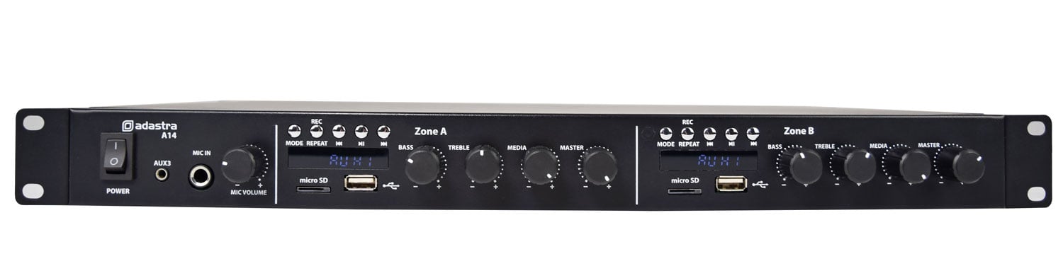 A14 Dual Stereo Mixer-Amplifier 4 x 100W A14 Dual Stereo Amp 1U 4 x100W
